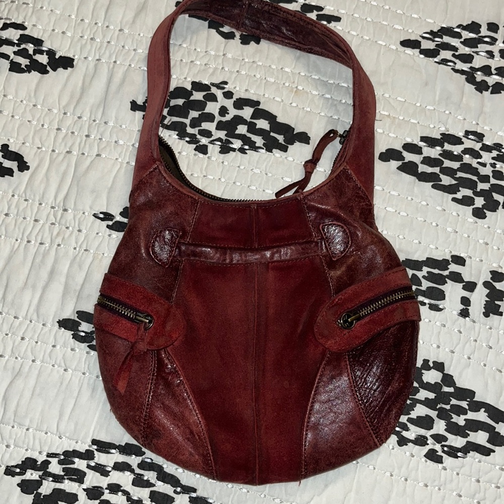 Gorgeous cranberry leather and suede purse